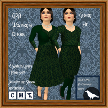 Second Life Marketplace - GPA Women's Dress - Green Fir Print